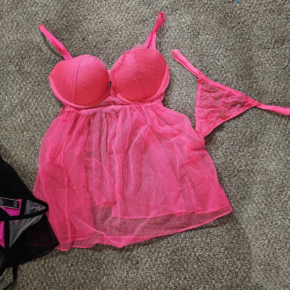 Victoria's Secret Vibrant Pink Lace Chemise